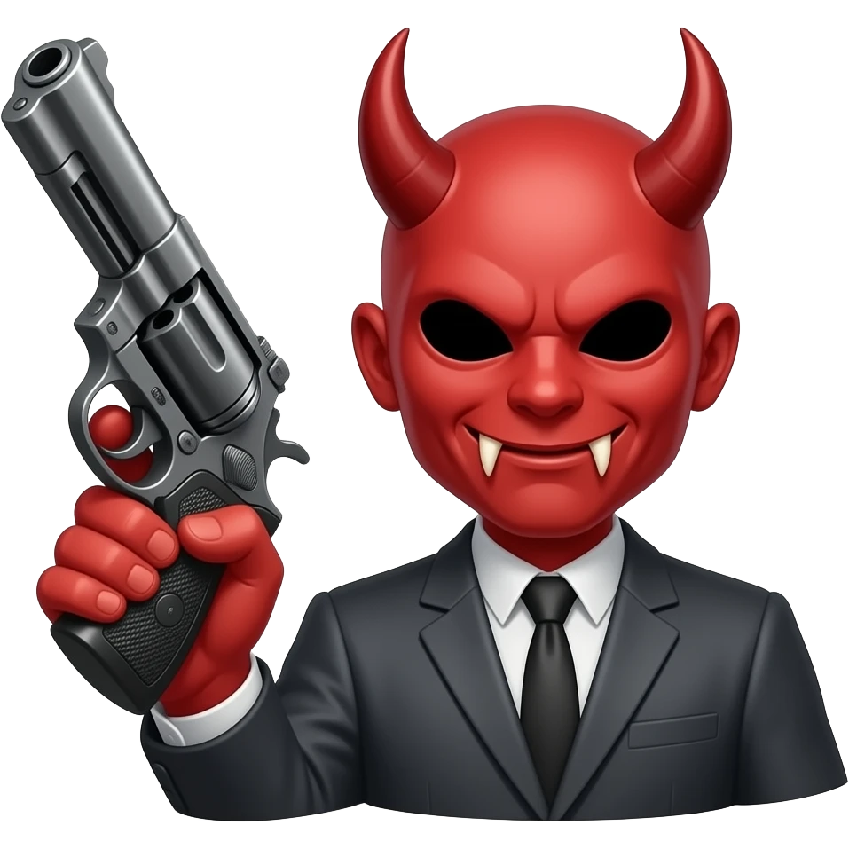 La cara que esa de un diablo con la cara tiene que ser esta 👺una pistola en la mano pero que no se le vea el cuerpo emoji