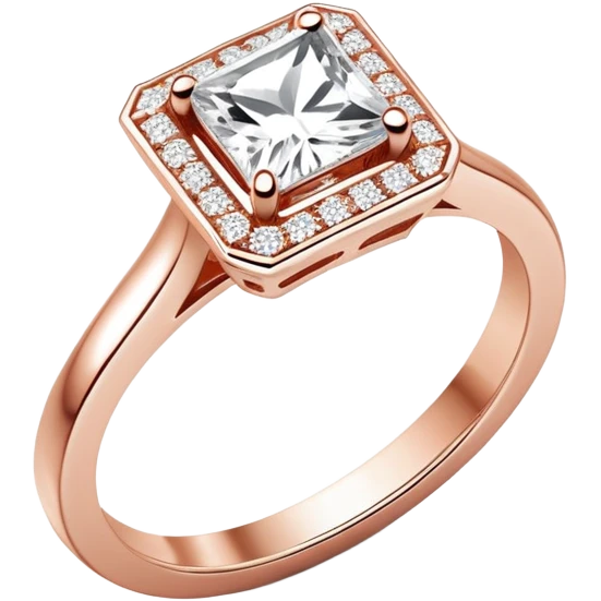Rose gold wedding band with halo princess cut diamond  emoji