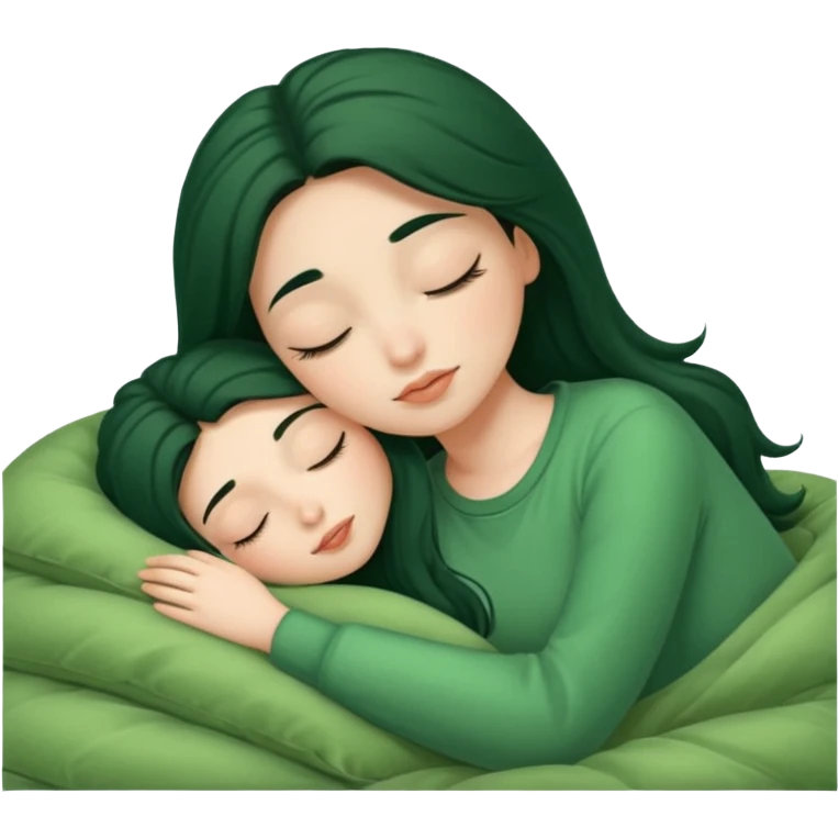 single-girl-in-Warm Cream-cozy-green-bed-sleeping-pretty-eyelashes-light-skin emoji
