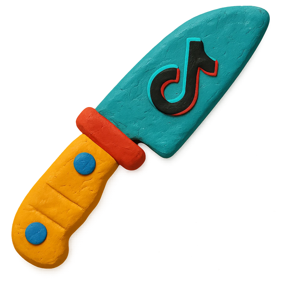 claymation style TikTok knife, reversed, playful look emoji
