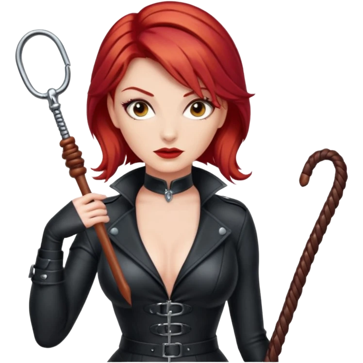 Dominatrix with red hair holding a whip emoji