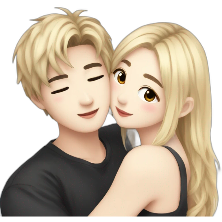 bangchan with dark hair skz and blonde girl hugging emoji