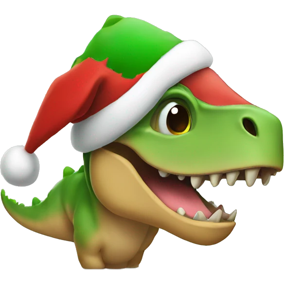 happy dinosaur wearing a santa hat emoji