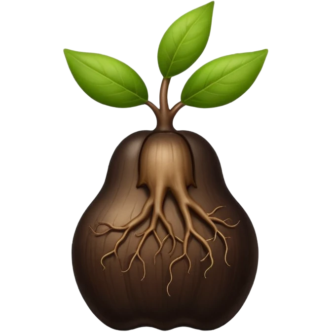 A black ginseng root (heuksam), in Apple iPhone emoji style. Dark brown-black glossy color, subtle texture on the root, elegant curves, vibrant but natural tones, smooth gradients, clean simple shapes, no outlines, slight 3D depth.
 emoji