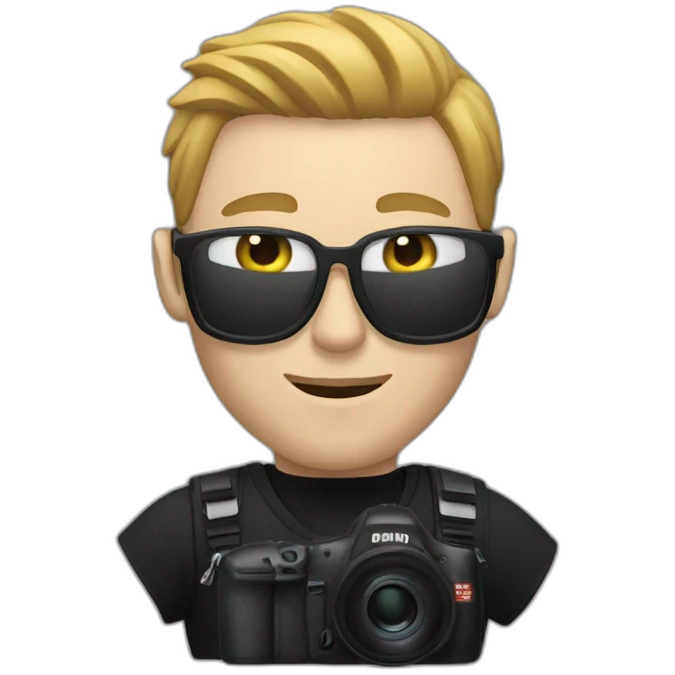  white man with black t shirt and camera and ronin emoji