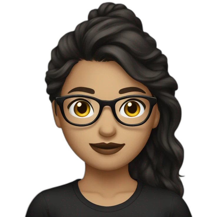 Pretty girl with dark blonde hair wearing  black eye glasses and a a black t shirt emoji
