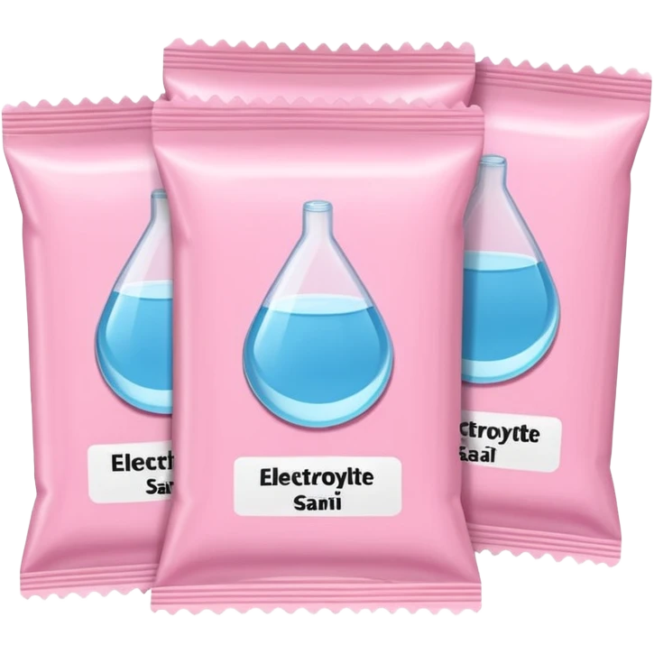 Pastel pink electrolytes sachets arranged neatly on a white background  emoji