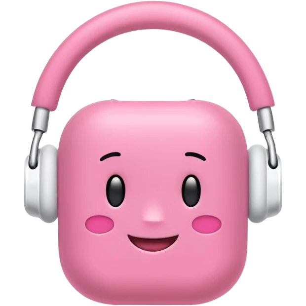Create a pink happy circle emoji who listens to music on AirPods Max make them always this style  emoji