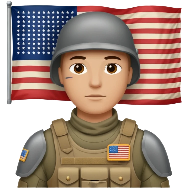 generate white full-armored american soldier with small usa flag on shoulder emoji