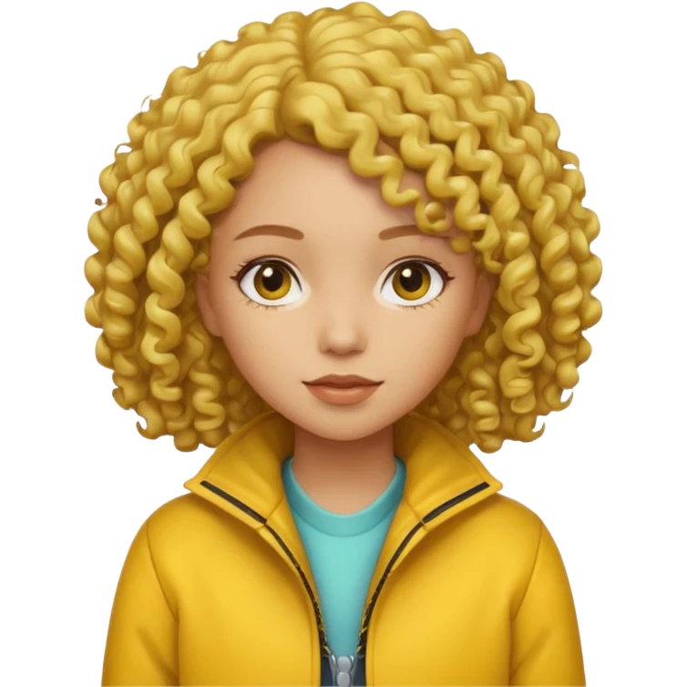 girl with yellow jacket, curly hair emoji