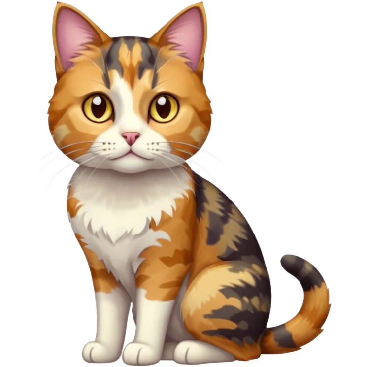 full body anxious looking colourful light patched calico tabby cat with hazel eyes emoji