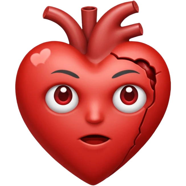 Un corazón humano roto de color gris con grietas  sangrando y expulsando sangre rodeado de vendas y tiritas que se despegan sin hacer efecto emoji