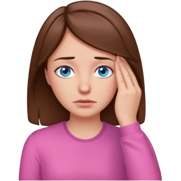 Facepalm woman brown hair blue eyes pink shirt  emoji