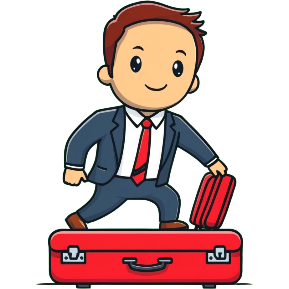 businessman surfing on a red suitcase emoji
