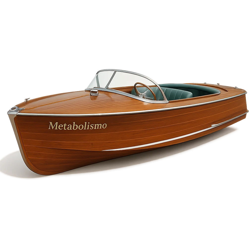classic wooden boat on isolated white background with the word 'Metabolismo' engraved on the side, realistic style, sharp details, 4K resolution emoji