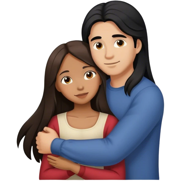Guy with long black hair hugging Filipina girl with brown hair  emoji