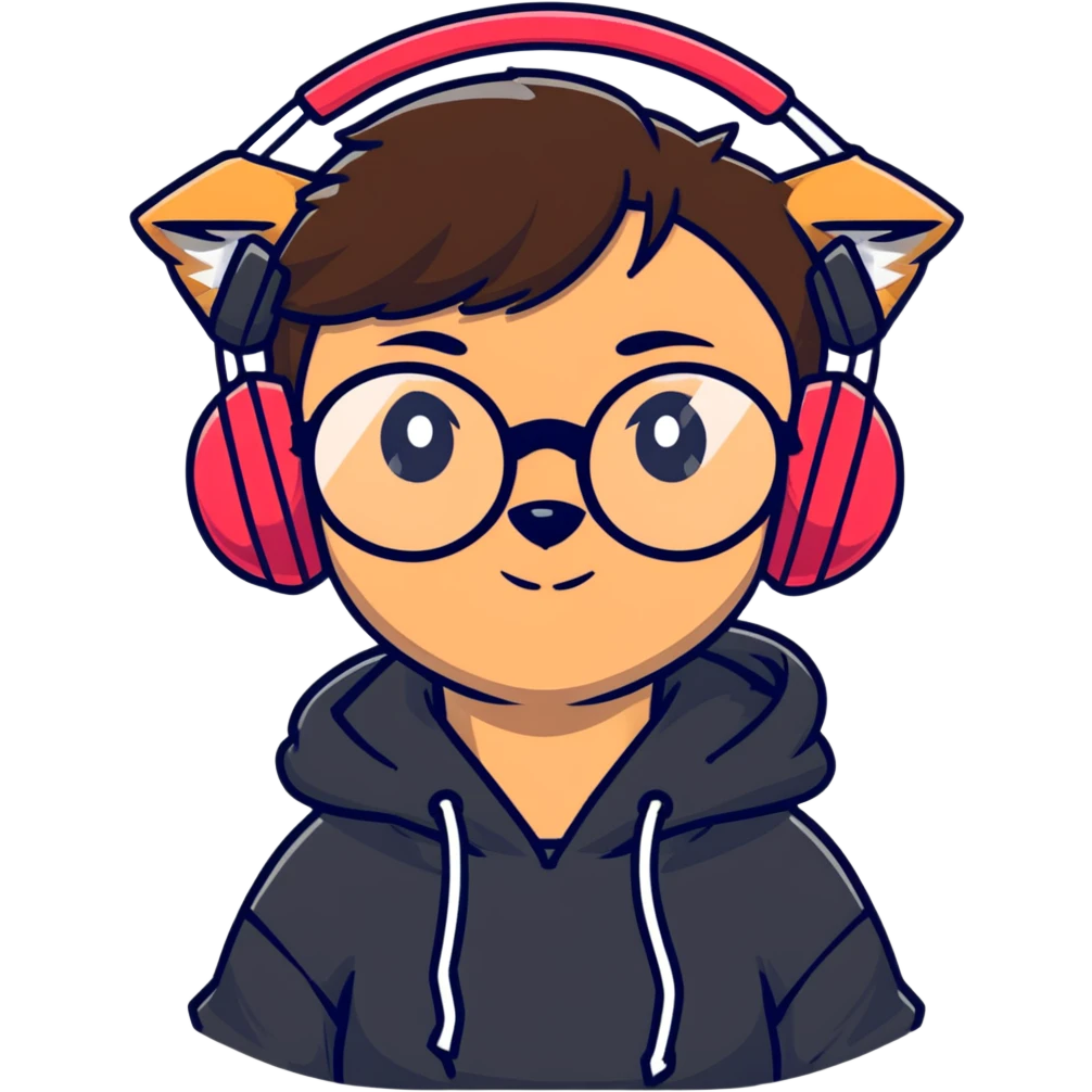 tan brunette girl with a short wolf haircut, round ruby glasses, black headphones, and a black hoodie emoji