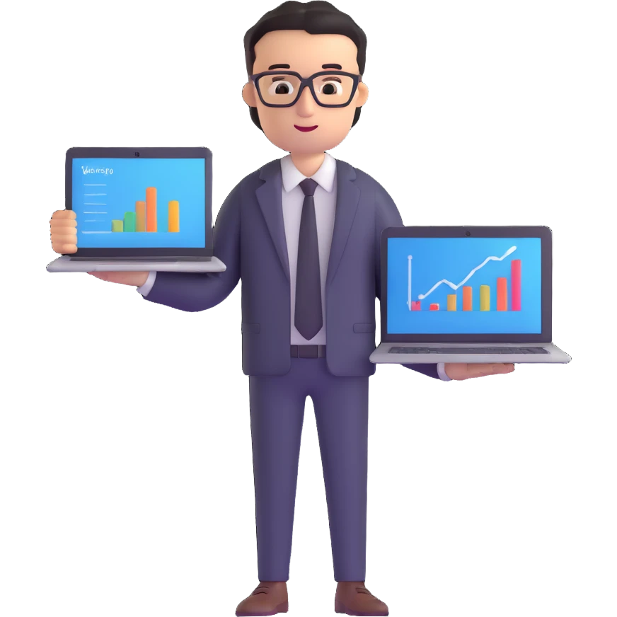successful entrepreneur with laptop and business chart emoji