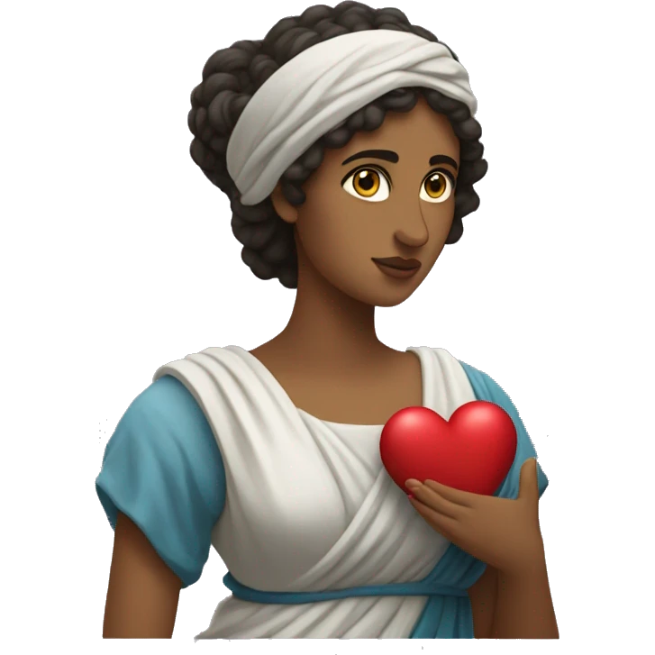 Greek Sappho holds a heart in her hand emoji