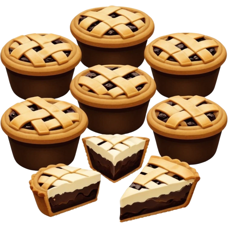 Baking community avatar in clean emoji-style illustration. Pies, cookies, and muffins grouped together, warm golden tones, simple shapes, flat design, high contrast, cozy and friendly. emoji