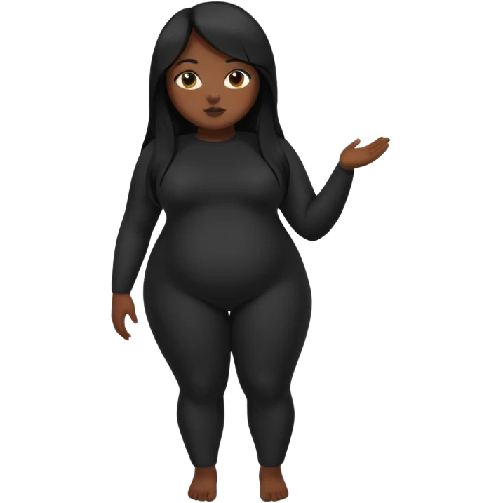 A fat dark skin girl with straight long hair and a dark body suit on emoji