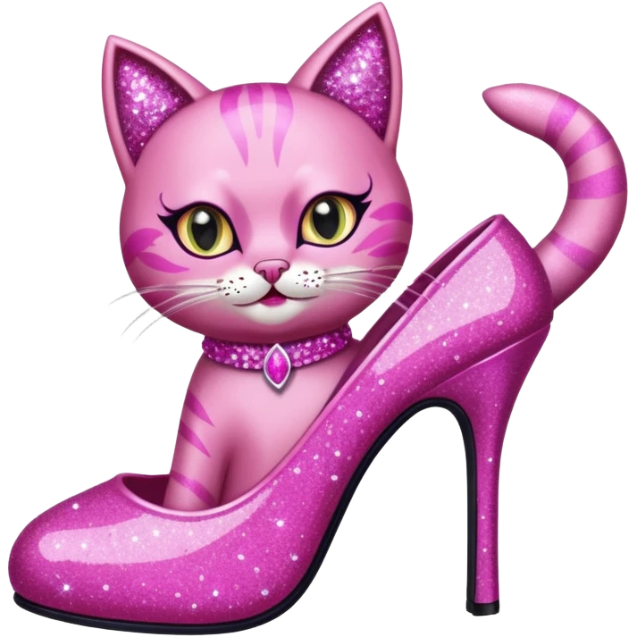 sassy cat in drag, high heels, glitter, expressive face emoji