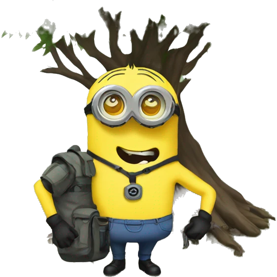 A Minion in survival gear under a tree    emoji