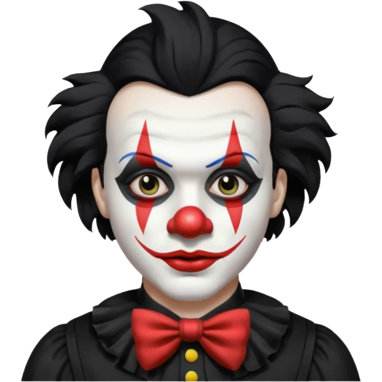 man with black hair black and white clown makeup black clothes emoji