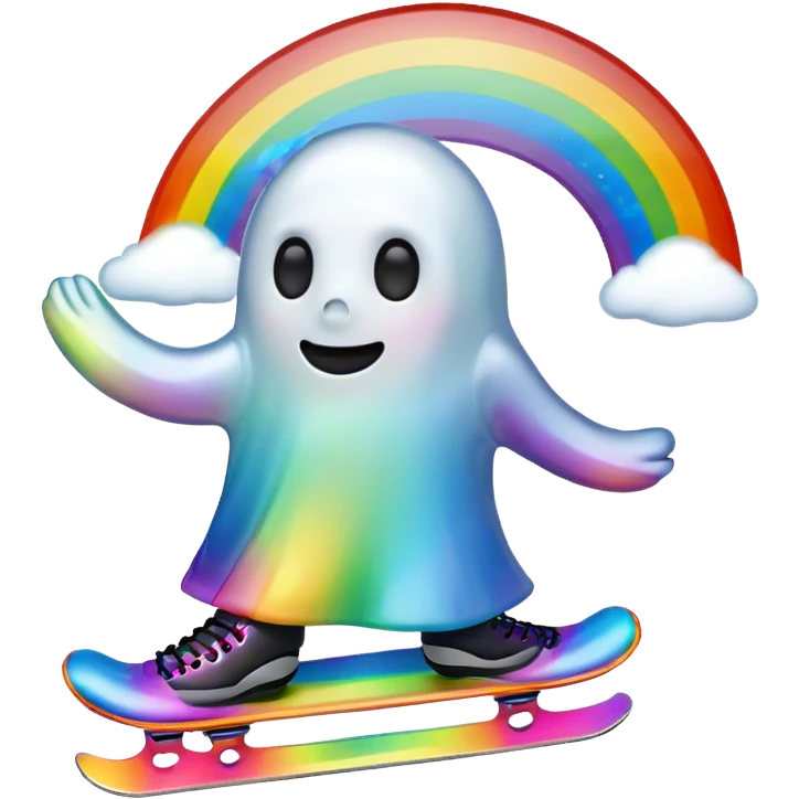 ghost emoji skating under a rainbow  emoji