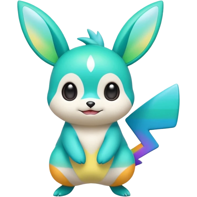 Rainbow-gradients Neon Green and Cyan white Emolga-Pichu-Victini-fusion emoji
