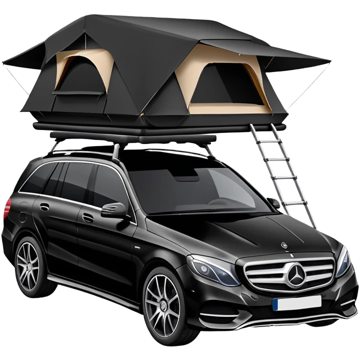 black Mercedes-Benz car with roof tent emoji