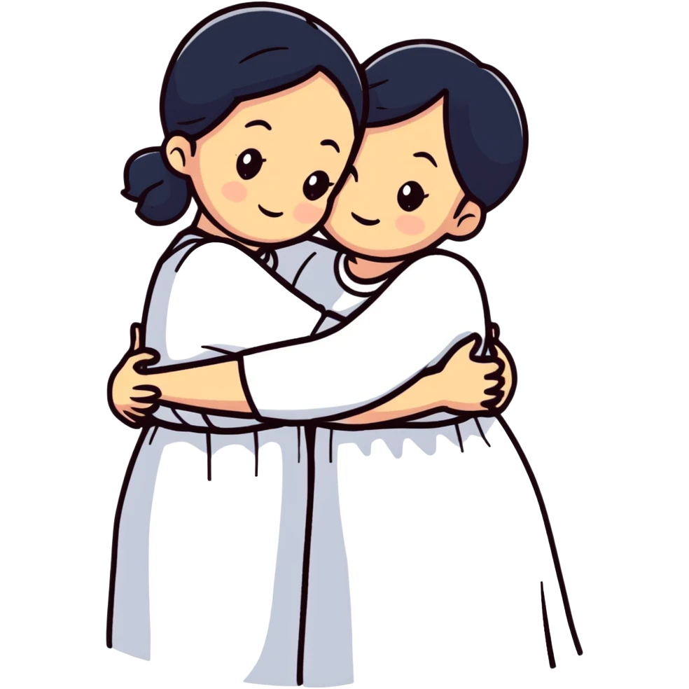 two sisters hugging each other emoji