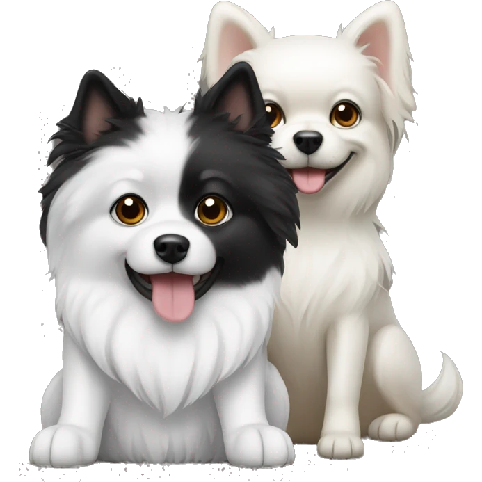 Two dogs one Black and one white Pomeranion dog  emoji
