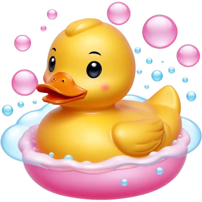 Yellow rubber duck in bubble bath with pink bubbles emoji