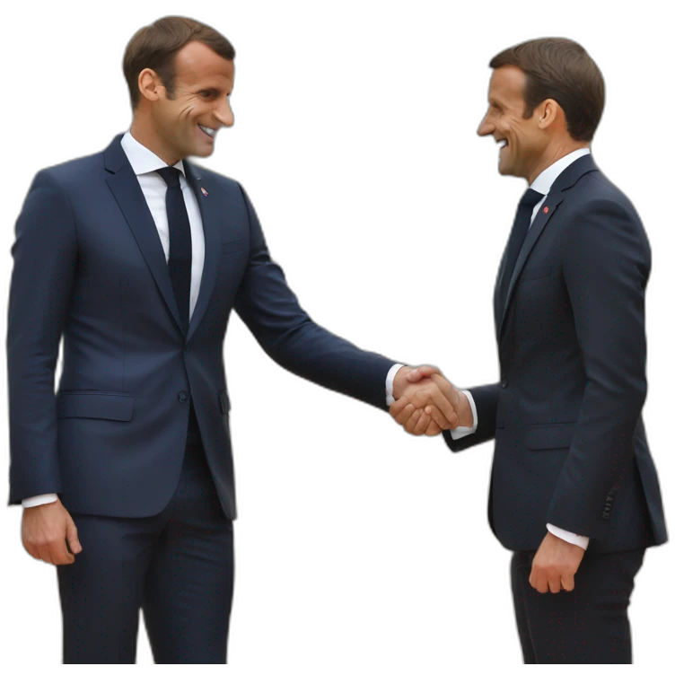 emmmanuel macron shaking hand with a saussage emoji