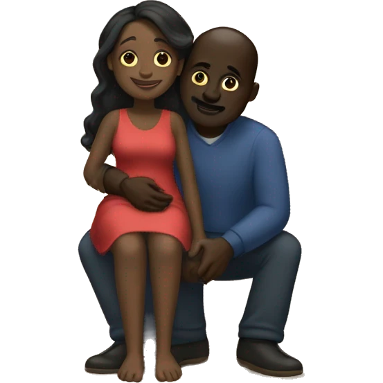 "dark skinned black woman sitting on the feet of a dark skinned man hugging her" emoji