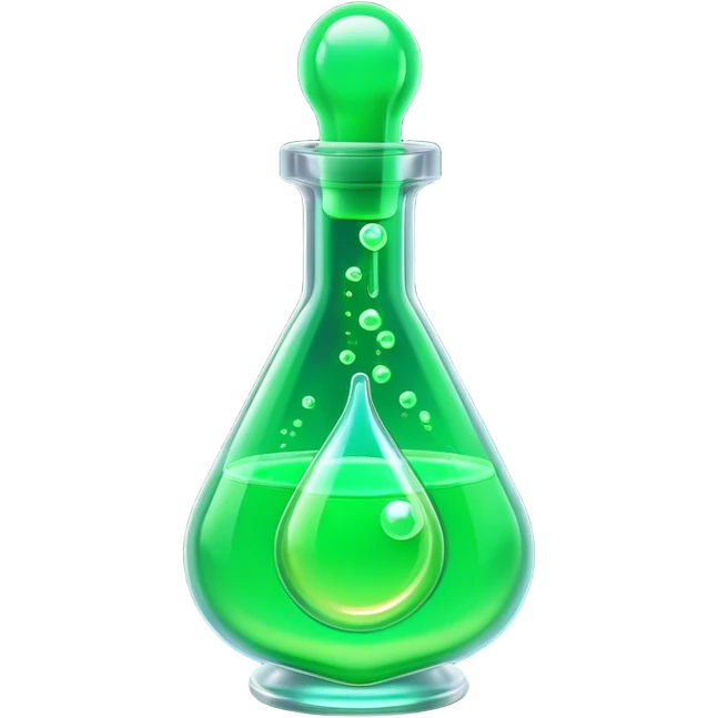 Clash of Clans aesthetic: Cinematic Playful Sci-fi green health pack Emoji, rendered in a 3D vector-style similar to standard emojis with minimal shading and bold, simplified shapes. A compact, futuristic vial with a glowing neon liquid and sleek contours, softly glowing with a healing cosmic charm. Simplified yet unmistakably iconic, highly detailed and consistent, glowing with a soft radiant glow and high shine. Stylized with a touch of futuristic alchemy and a soft glowing outline, capturing the essence of a vital energy elixir with a playful, interstellar spirit! emoji