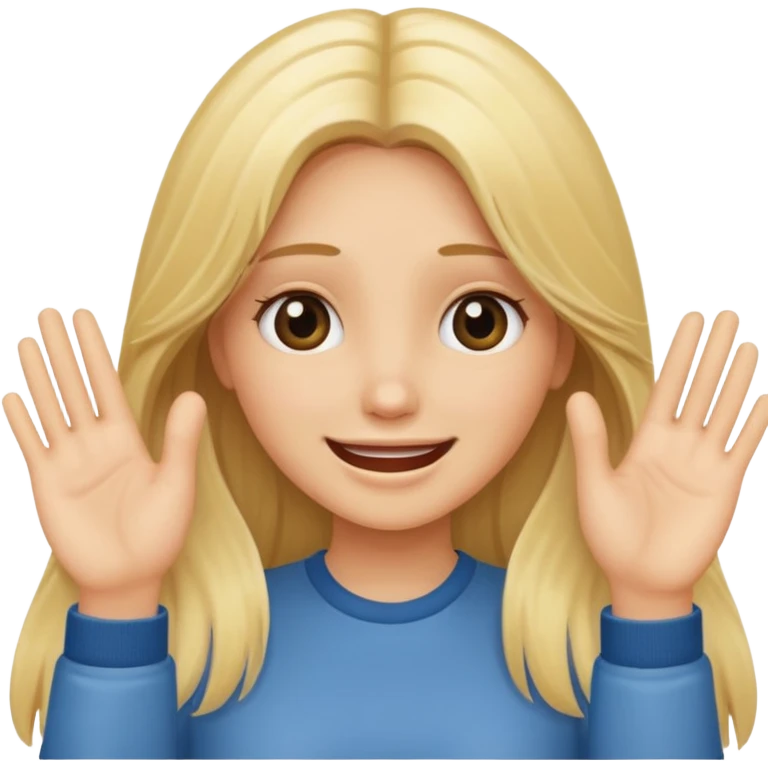 blonde female long hair saying stop smiling funny using both hands emoji