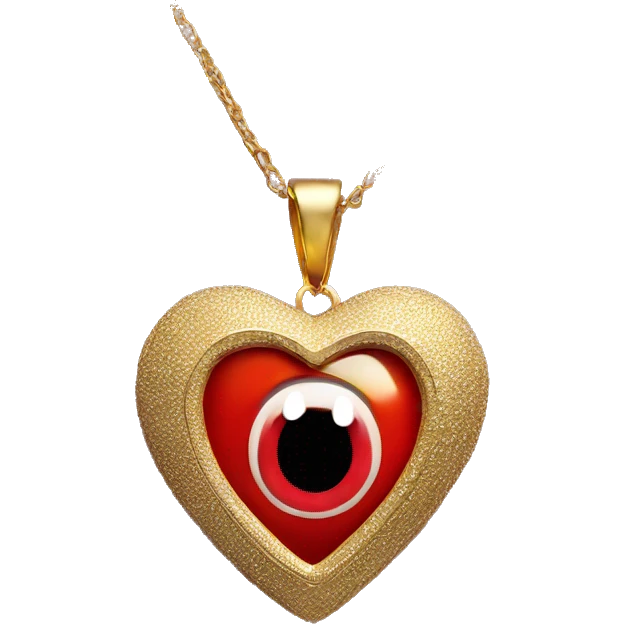Red evil-eye inside of a gold heart necklace emoji