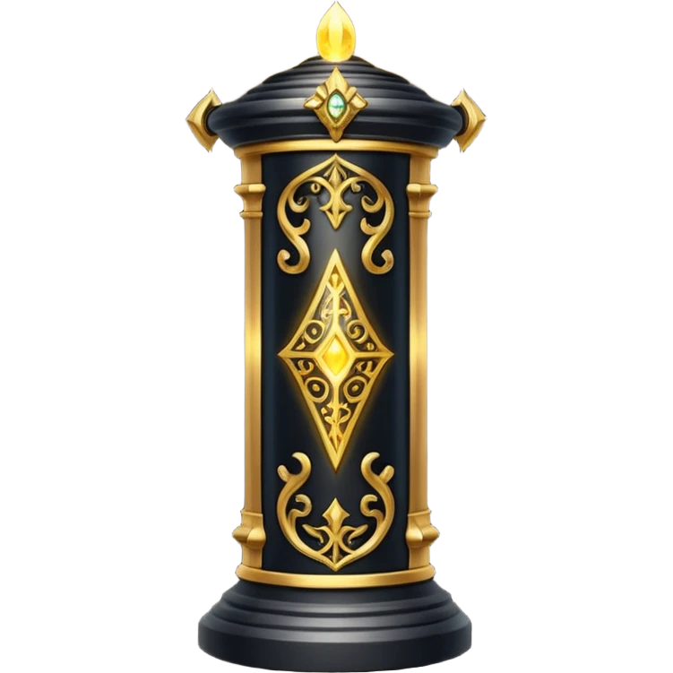 gothic obsidian pillar with golden details and a baroque and mystic atmosphere and glowing arcane sigils emoji