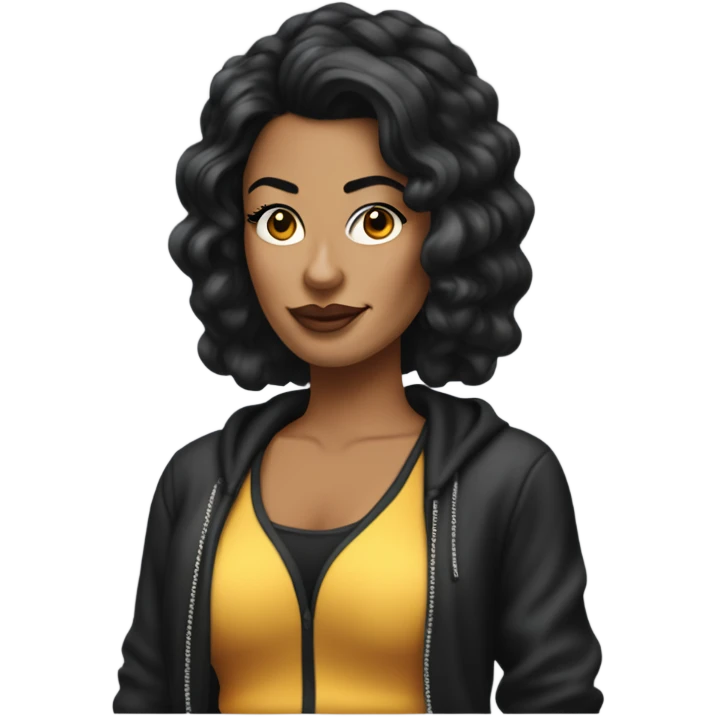 Tanned woman with black hair dressed in 1990s hip hop hair, makeup, and attire  emoji