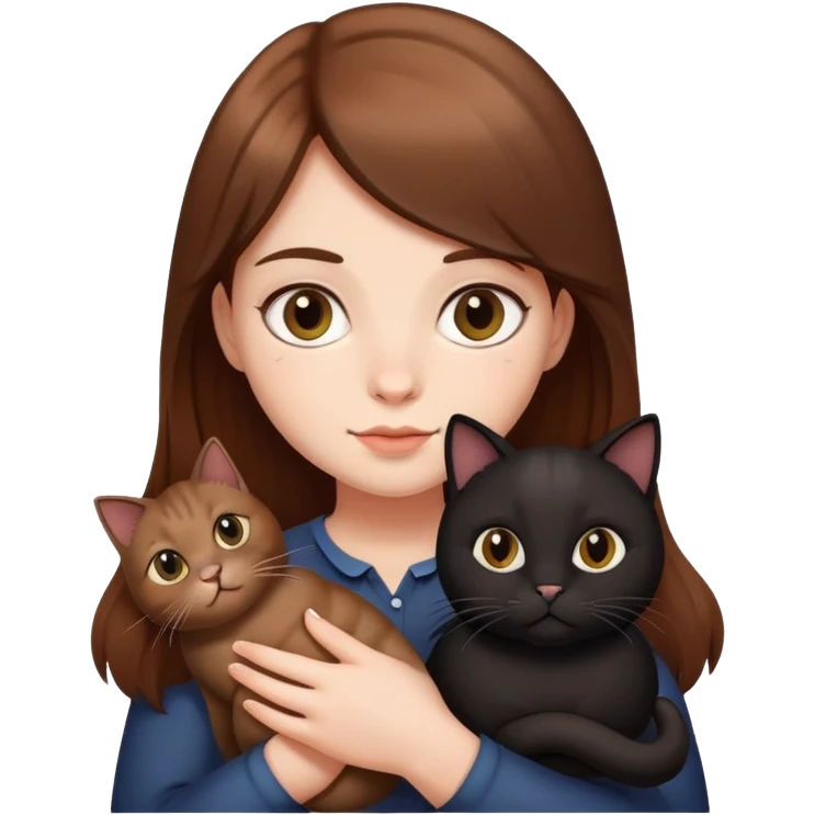 Brown-haired girl holding a fat black cat emoji