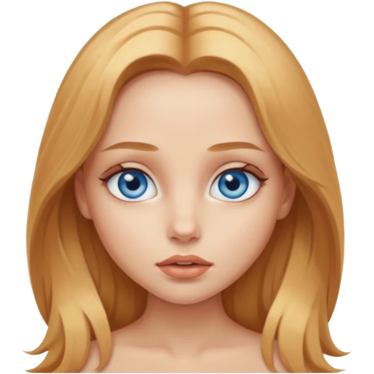 A beautiful blue-eyed girl with long golden-copper blonde hair, full lips, large eyes, no underwear and no clothes emoji
