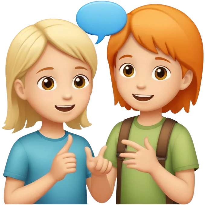 two children talking to each other, cheerful and friendly, with speech bubbles emoji