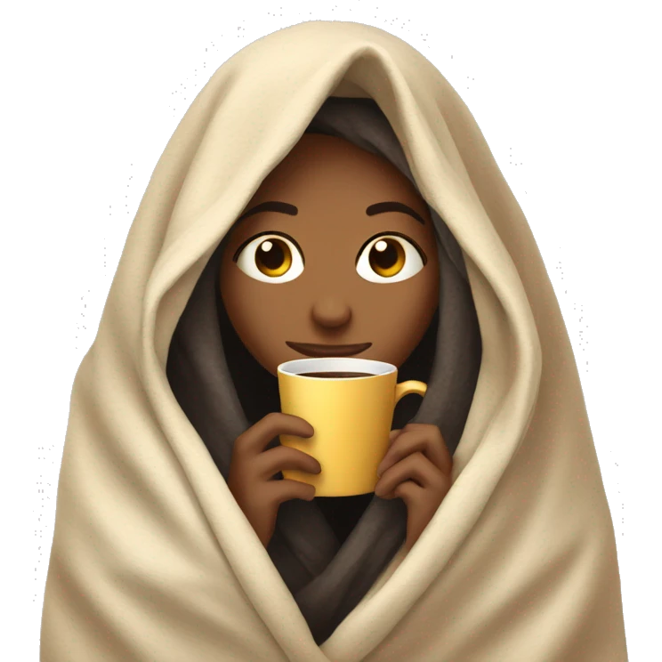 girl inside a blanket sipping coffee eyes closed emoji