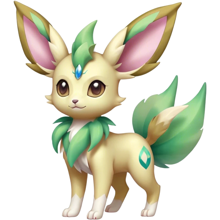 Shiny Cool Sparkly Cute Ethereal Leafeon-Sylveon-Fakemon-hybrid-fusion- full body emoji