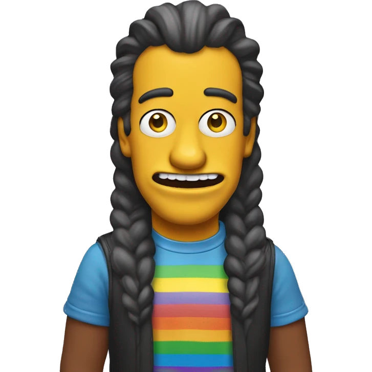queer Simpson with make up and rainbow t shirt with long hair beautiful teeth and attractive eyes front view emoji
