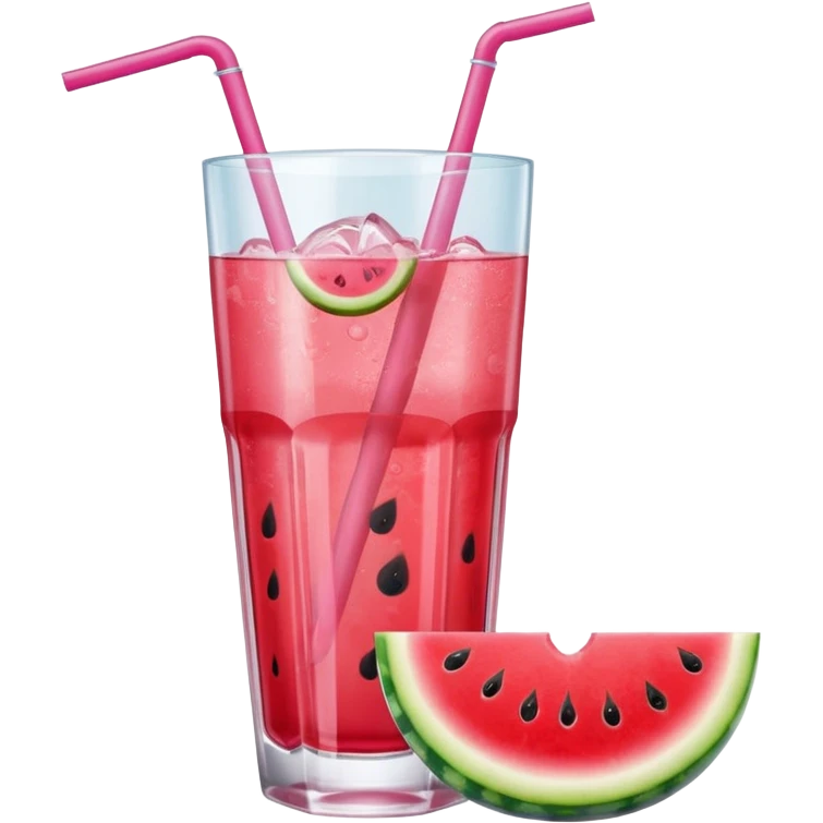 pink soft drink with a watermelon on the side of glass emoji