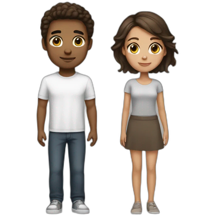 Small emoji mixed race couple brown hair brown eyes black and white emoji