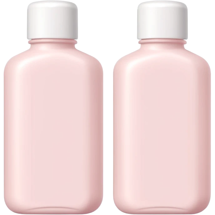 Soft pastel pink skincare bottles with white caps, minimal label design, clean aesthetic emoji